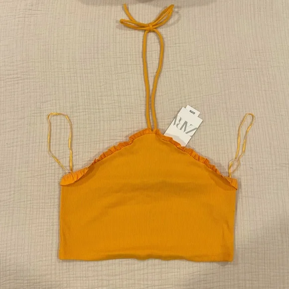 Zara Ribbed Top with Ruffles - Picture 3 of 6